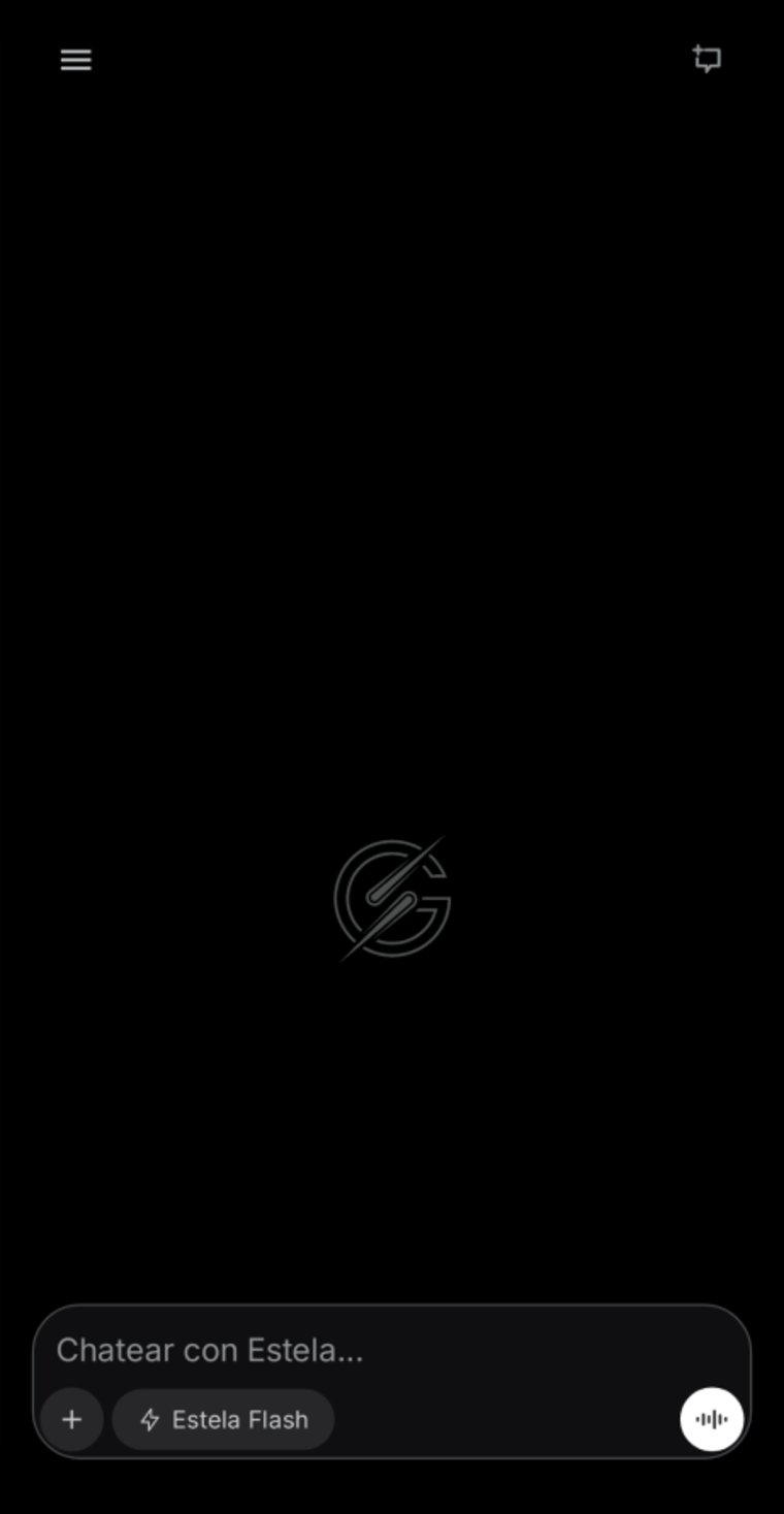 Estela sin conversación: la marca sola sobre negro y el dock para escribir